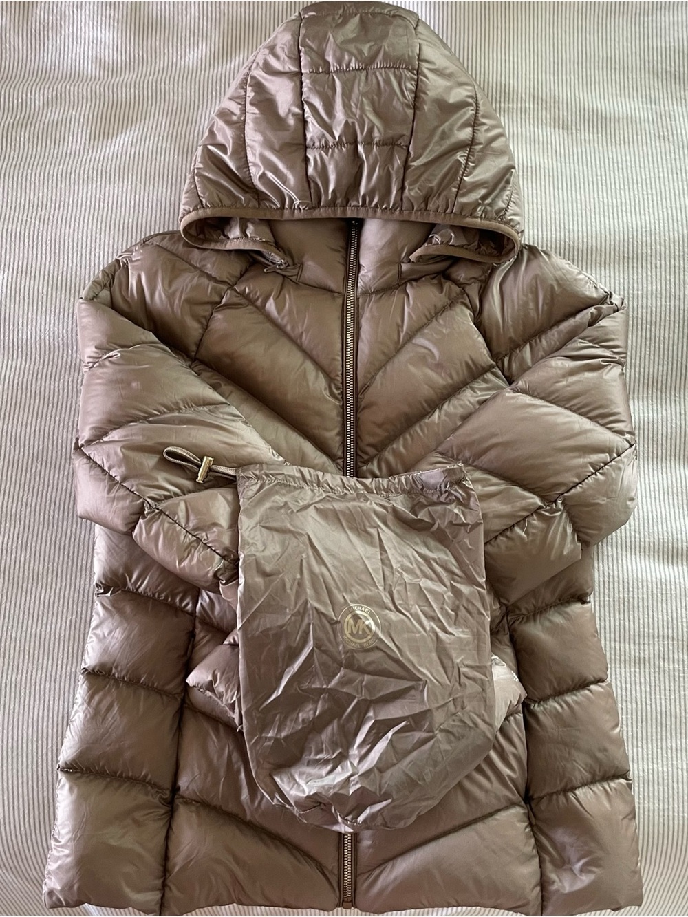 Michael Kors Champagne Hooded Packable Puffer Jacket